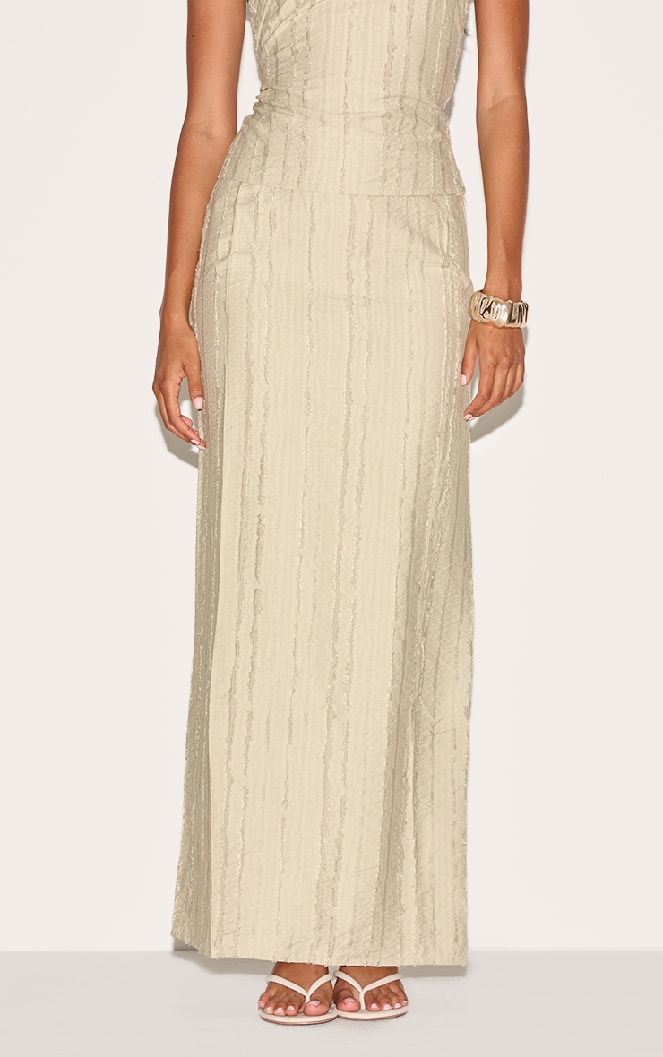 Sage Khaki Textured Frayed Mid Rise Maxi Skirt image 2