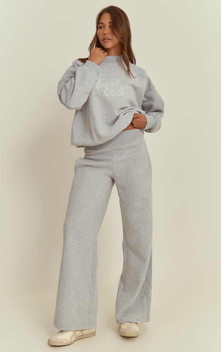 Grey Marl Rib Panel Fleeceback Sweatshirt image 3