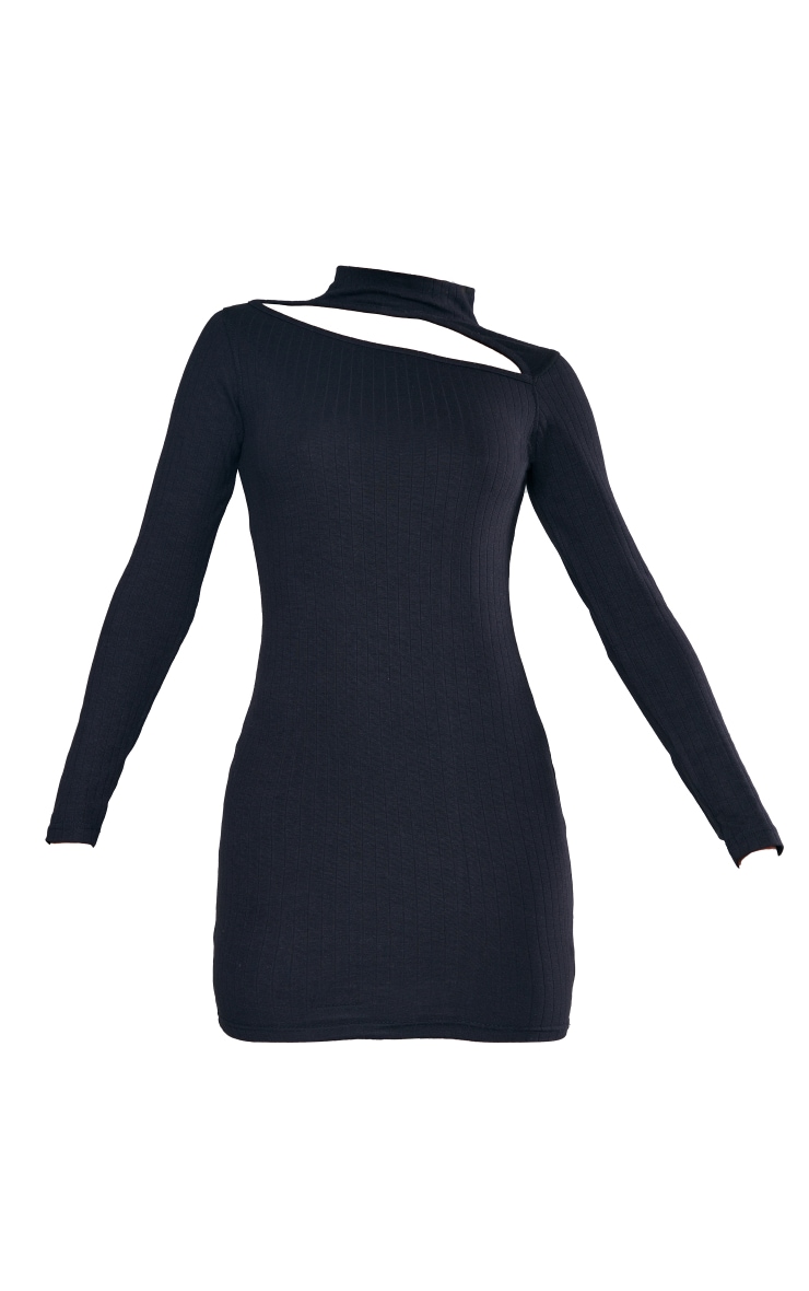Black Thick Brushed Rib Roll Neck Bodycon Dress image 5