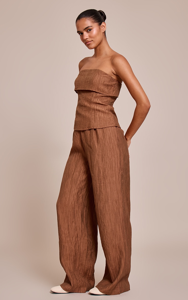 Chocolate Textured Woven Fold Over Bandeau Top image 3