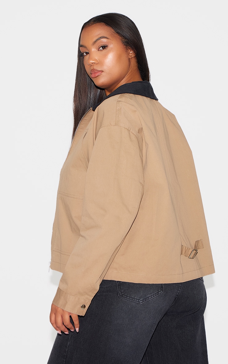 Plus Veste utilitaire beige à col contrastant et poches image 2