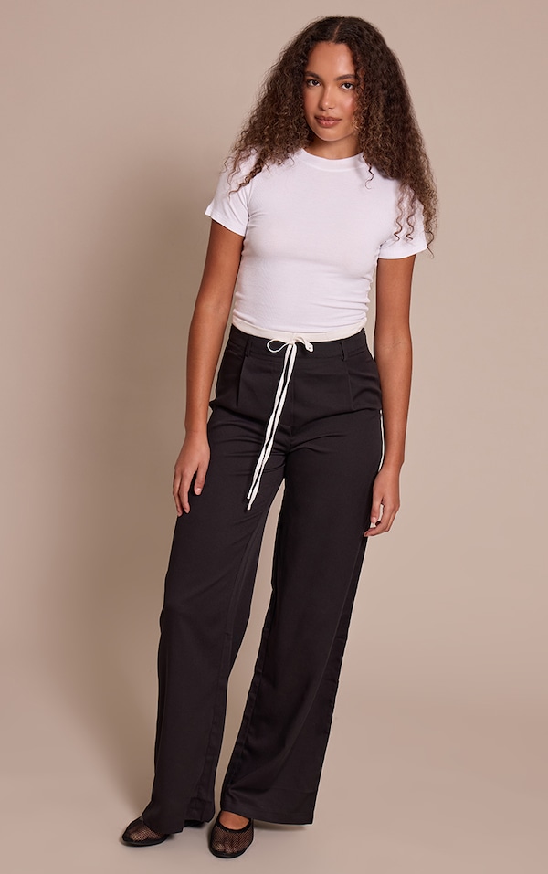 Tall Black Woven Double Waistband Tailored Pants