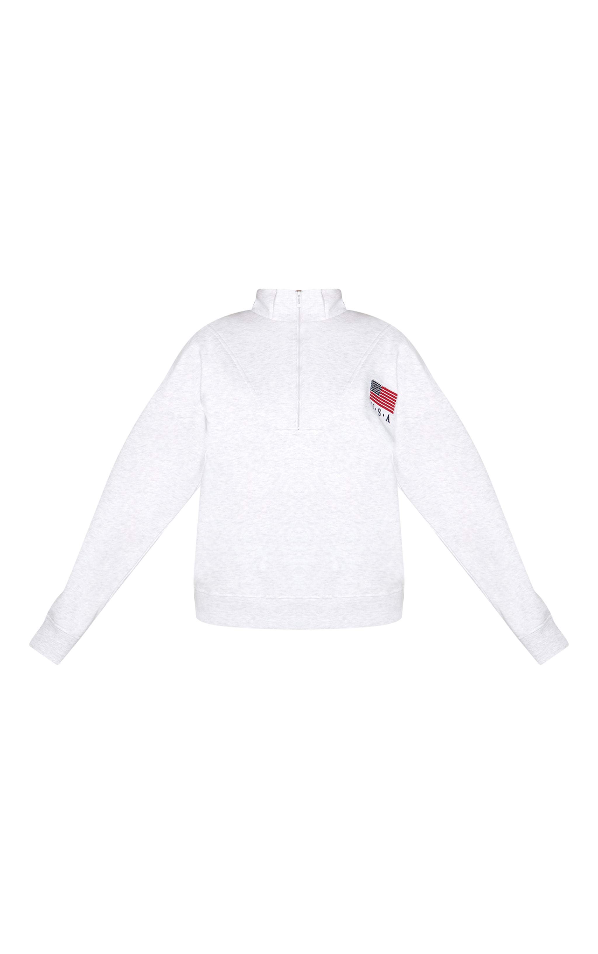 Sweat oversize gris cendré à slogan "USA" et quart de zip image 5