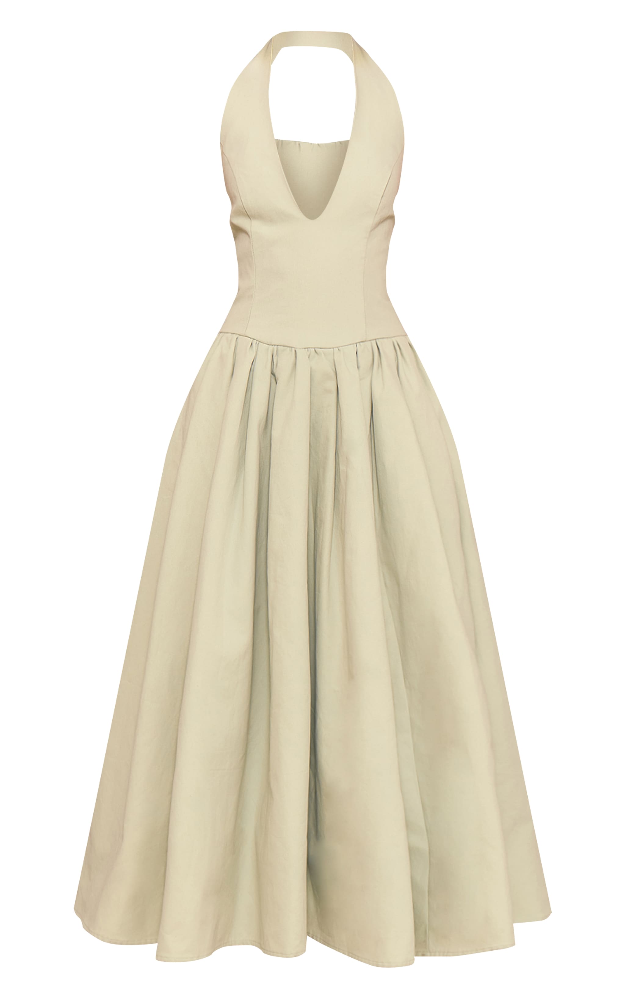 Robe longue vert sauge froncée à dos nu et détail noué image 5
