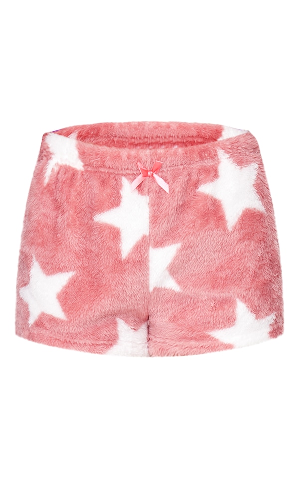 Pink Star Print Fleece Pj Shorts