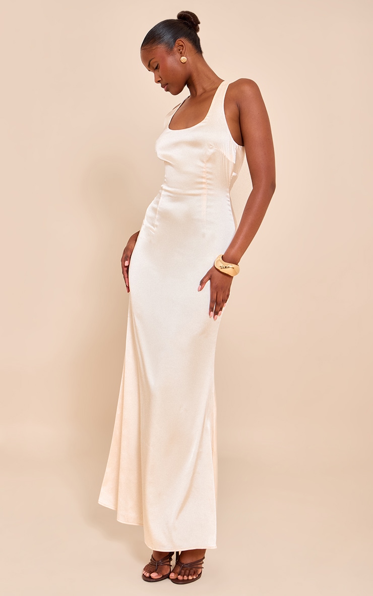 Natural Satin Cross Back Midaxi Dress image 3