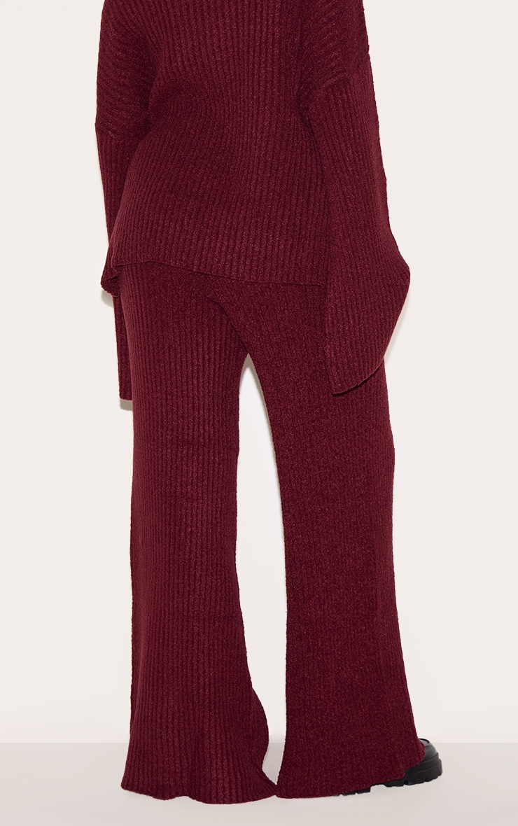 Plus Burgundy Rib Boucle Knit Wide Leg Pants image 3