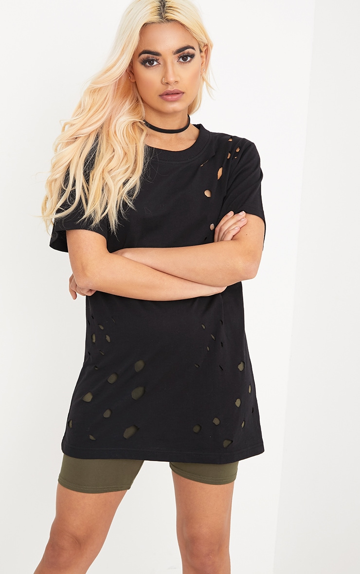 Estee Black Distressed T Shirt Tops PrettyLittleThing USA