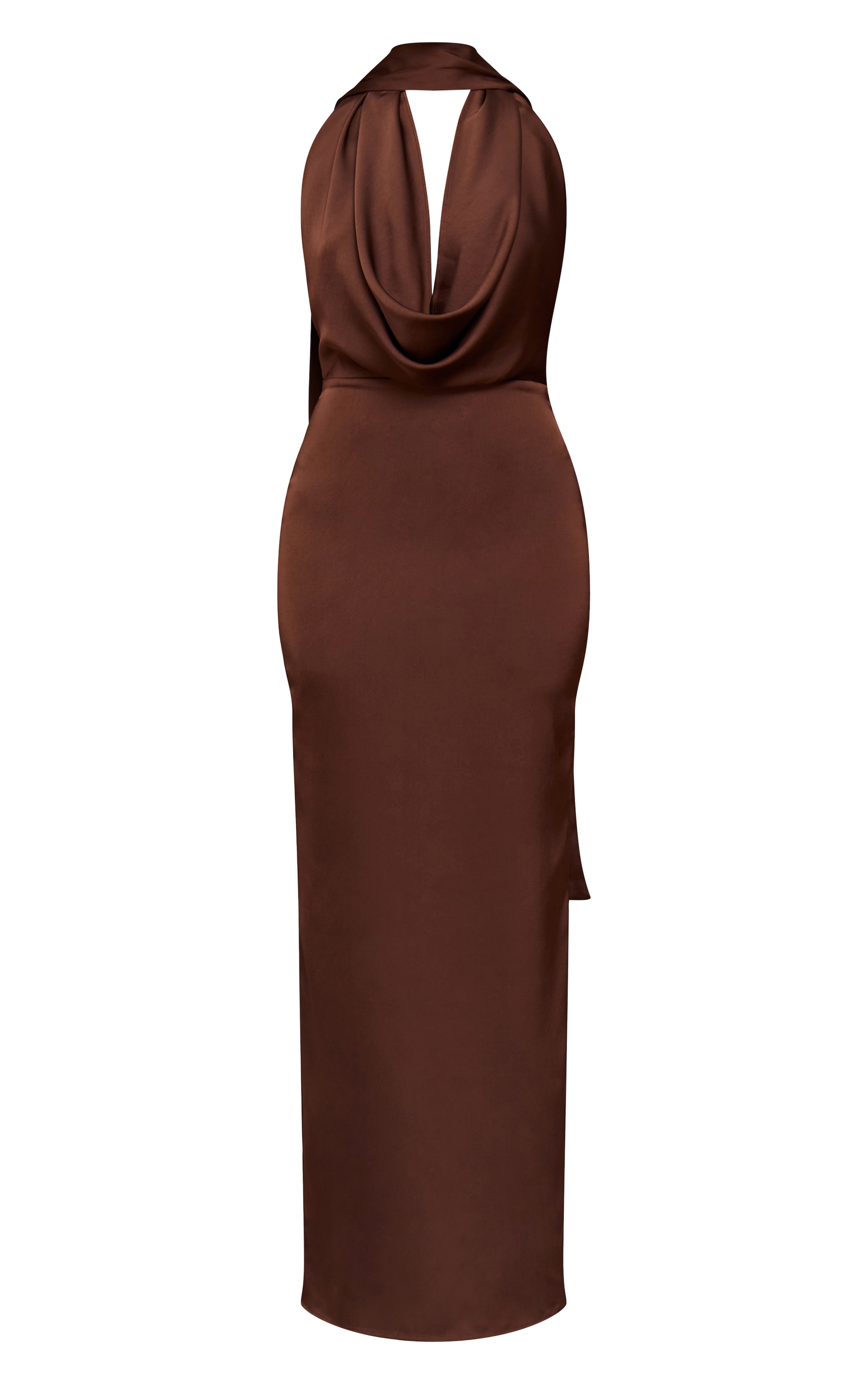Chocolate Satin Cowl Neck Drape Maxi Dress image 5