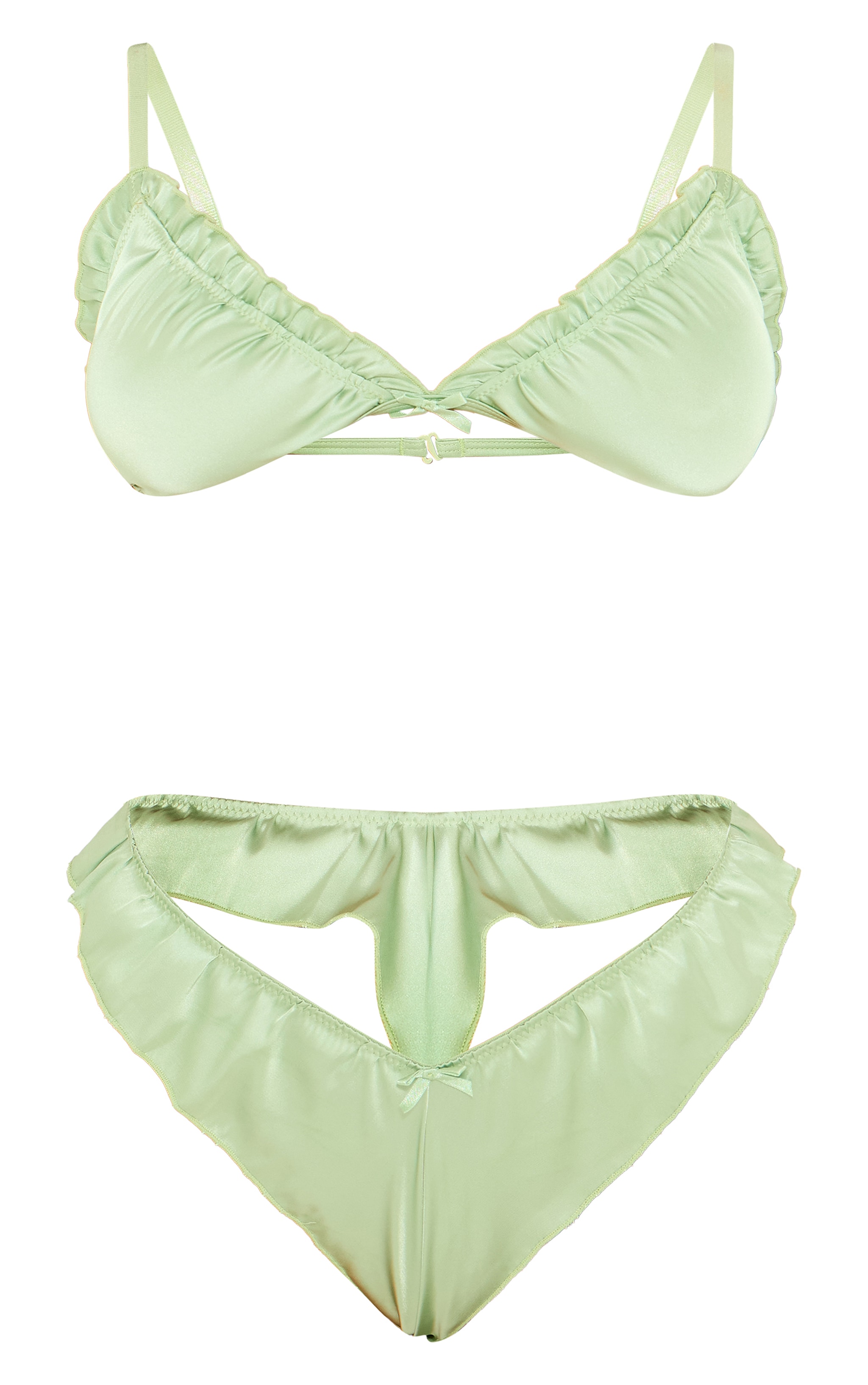 Green Satin Frill Lingerie Set image 5