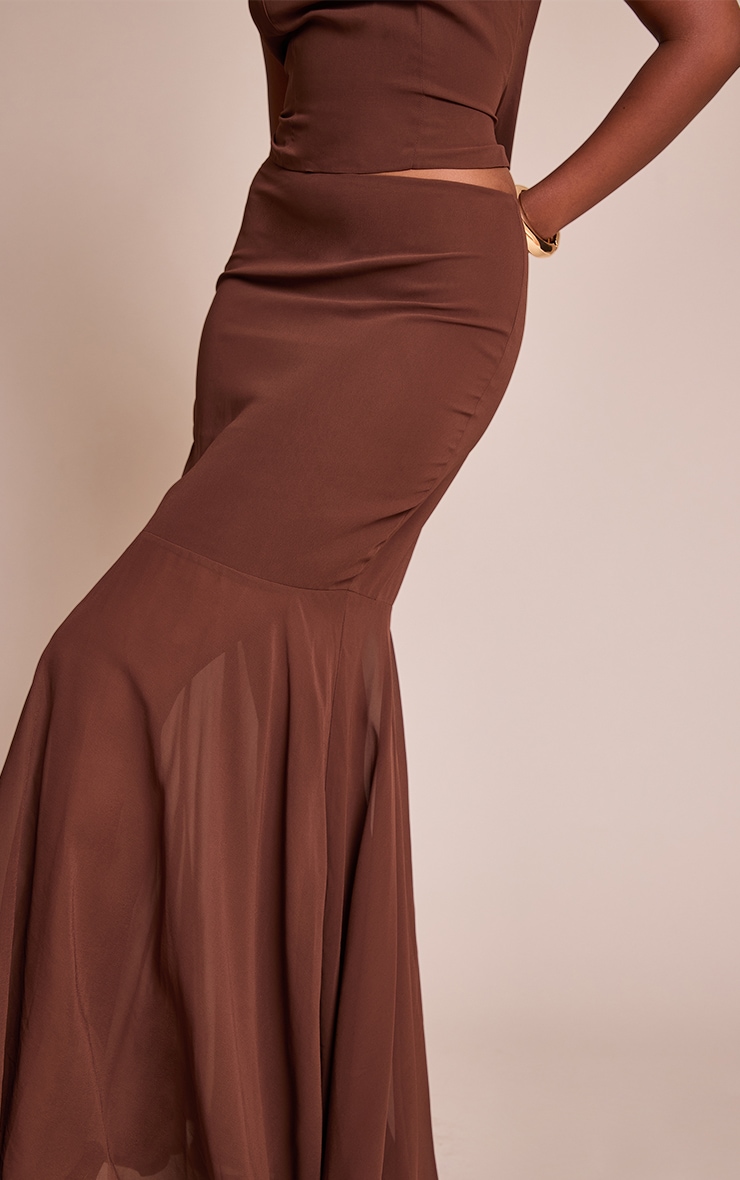 Chocolate Brown Chiffon Fishtail Maxi Skirt image 4