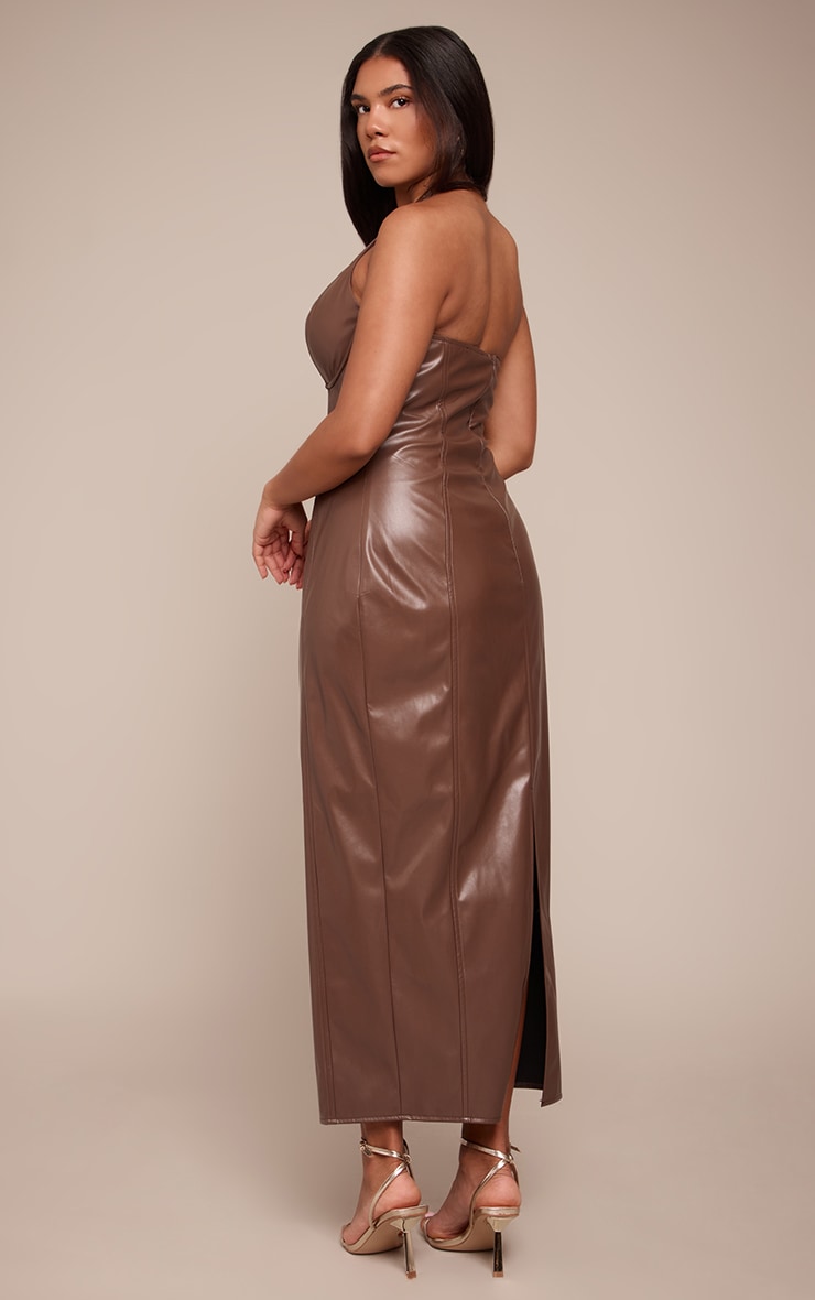 Shape Chocolate Faux Leather Studded Halter Neck Maxi Dress image 2
