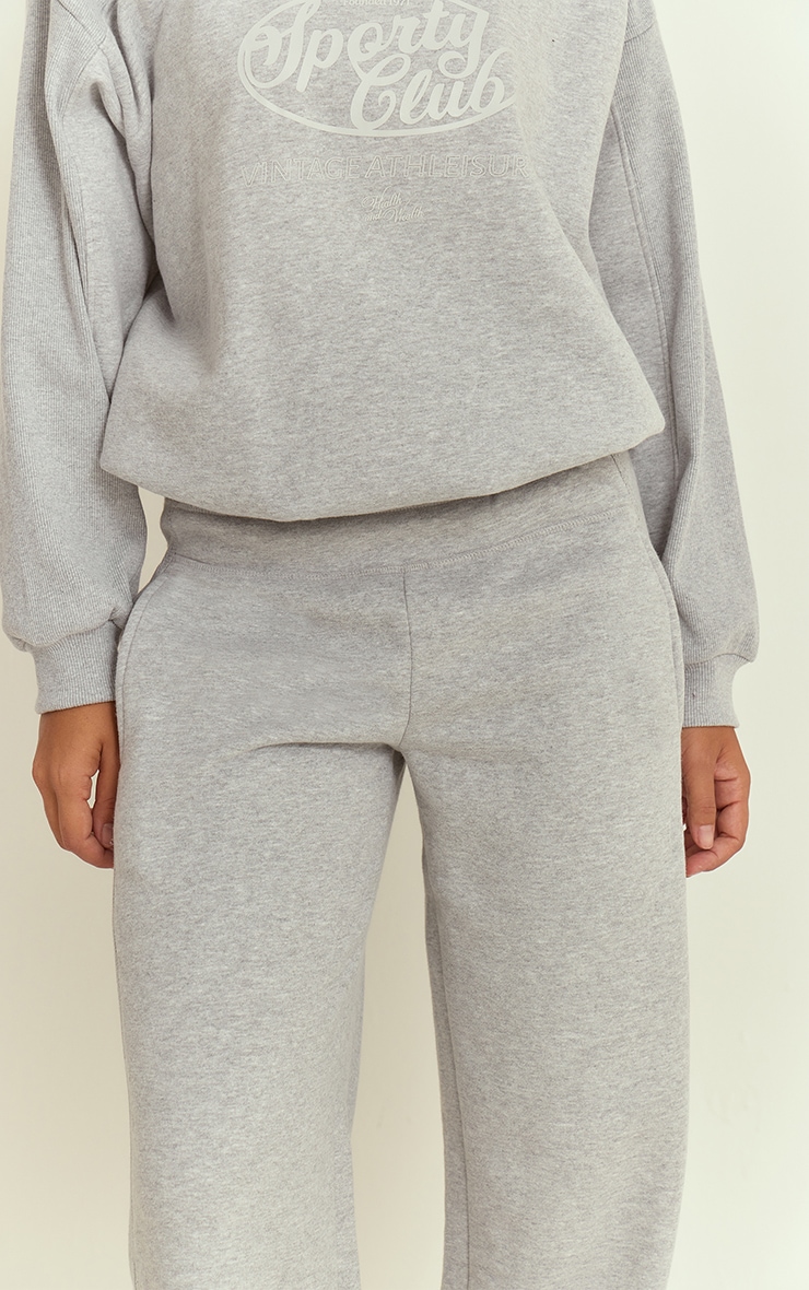 Grey Marl Rib Panel Wide Leg Sweatpants image 4