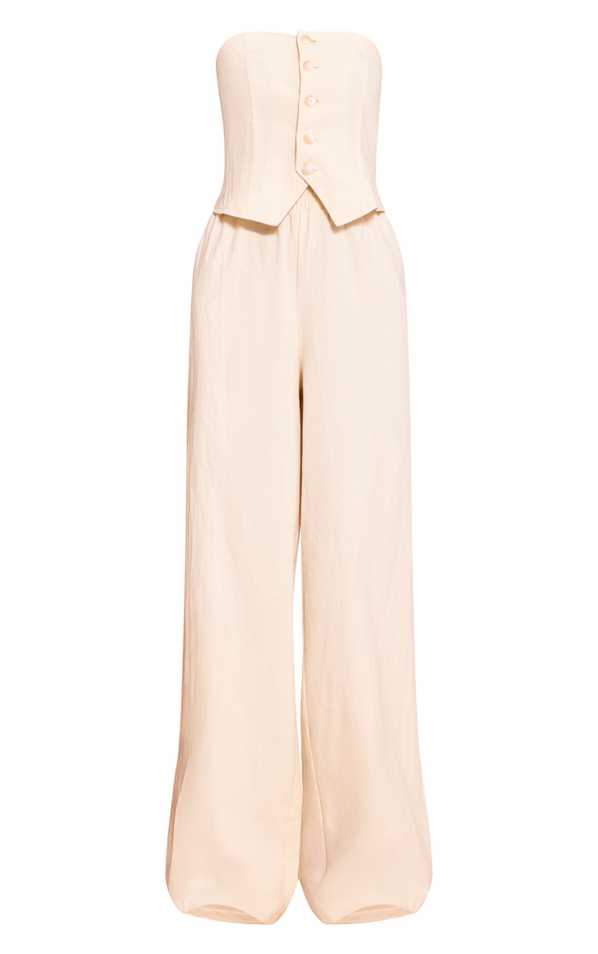 Cream Textured Bandeau Button Jumpsuit image 5