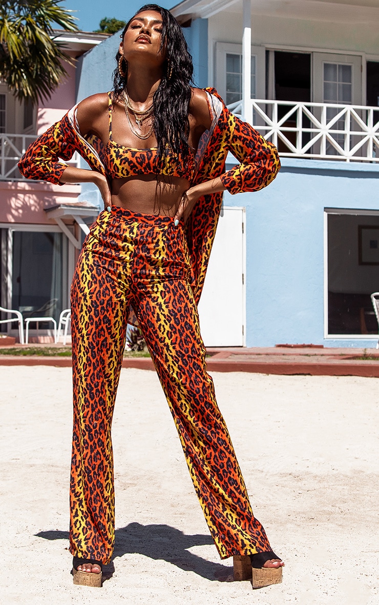 Orange Leopard Print Beach Flares