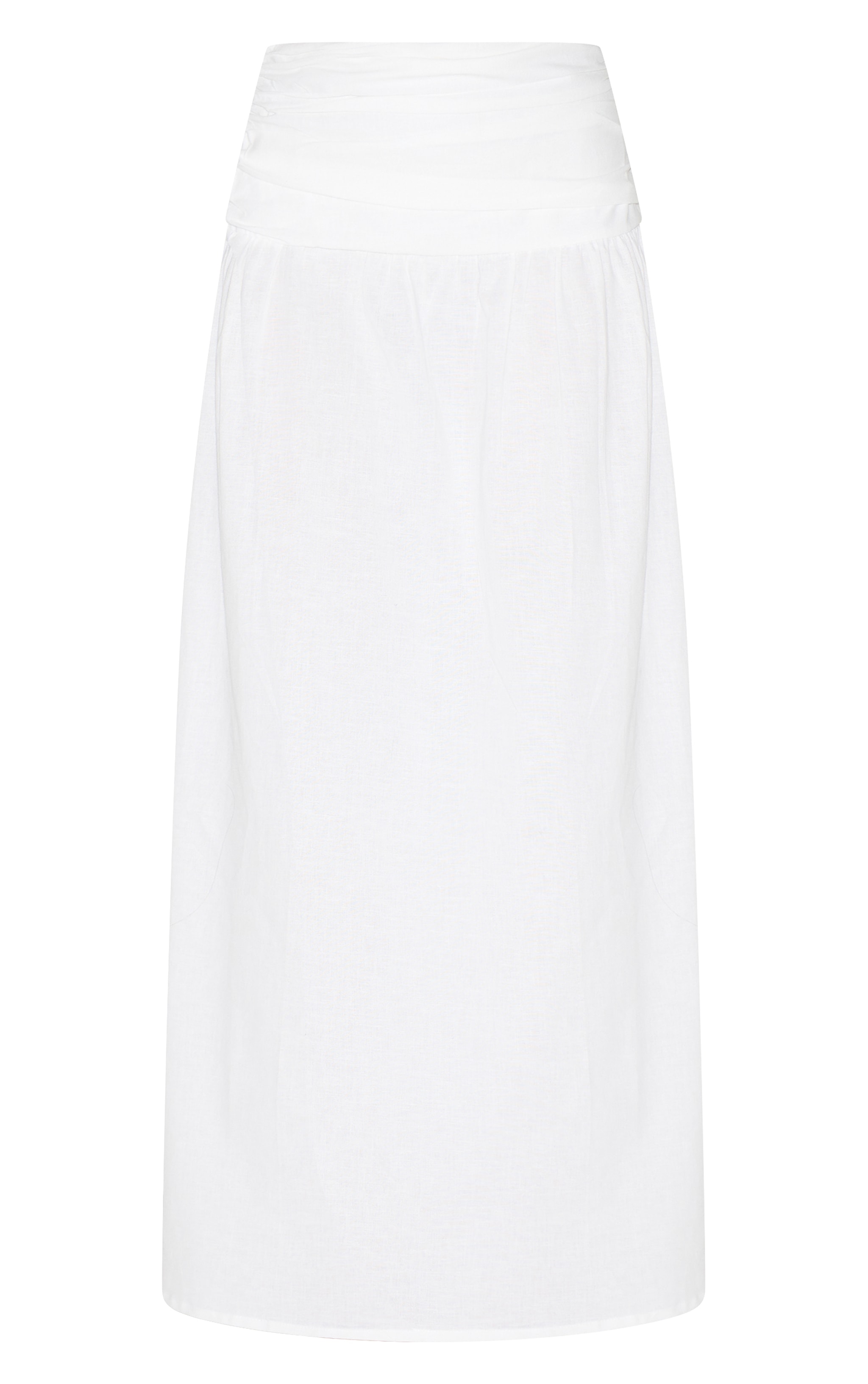 White Cotton Ruched Waist Maxi Skirt image 5