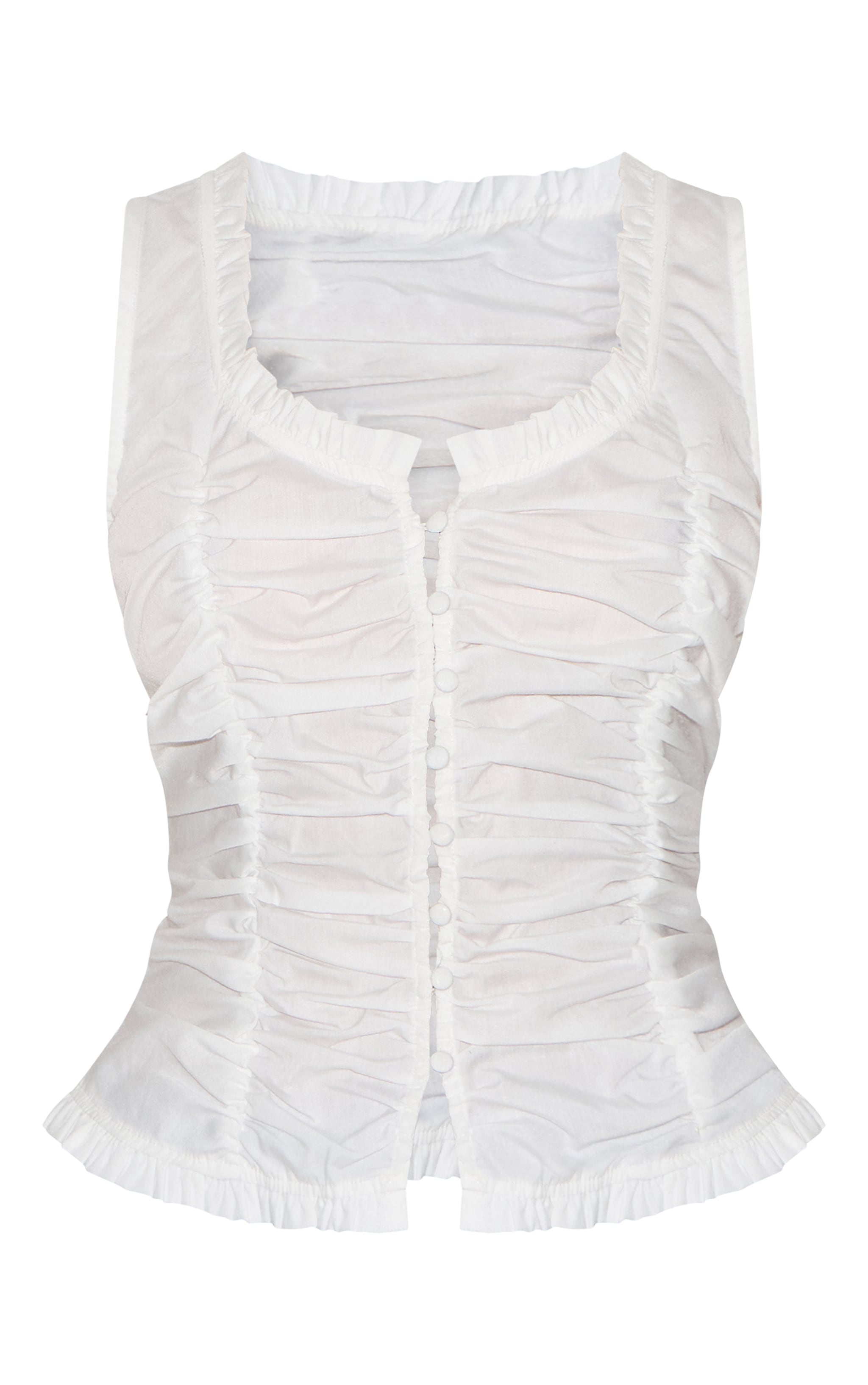 Top ajusté en coton blanc froncé devant image 5
