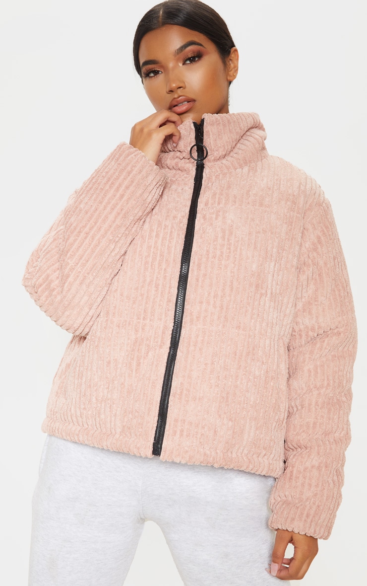 Rose Ribbed Textured Oversized Puffer