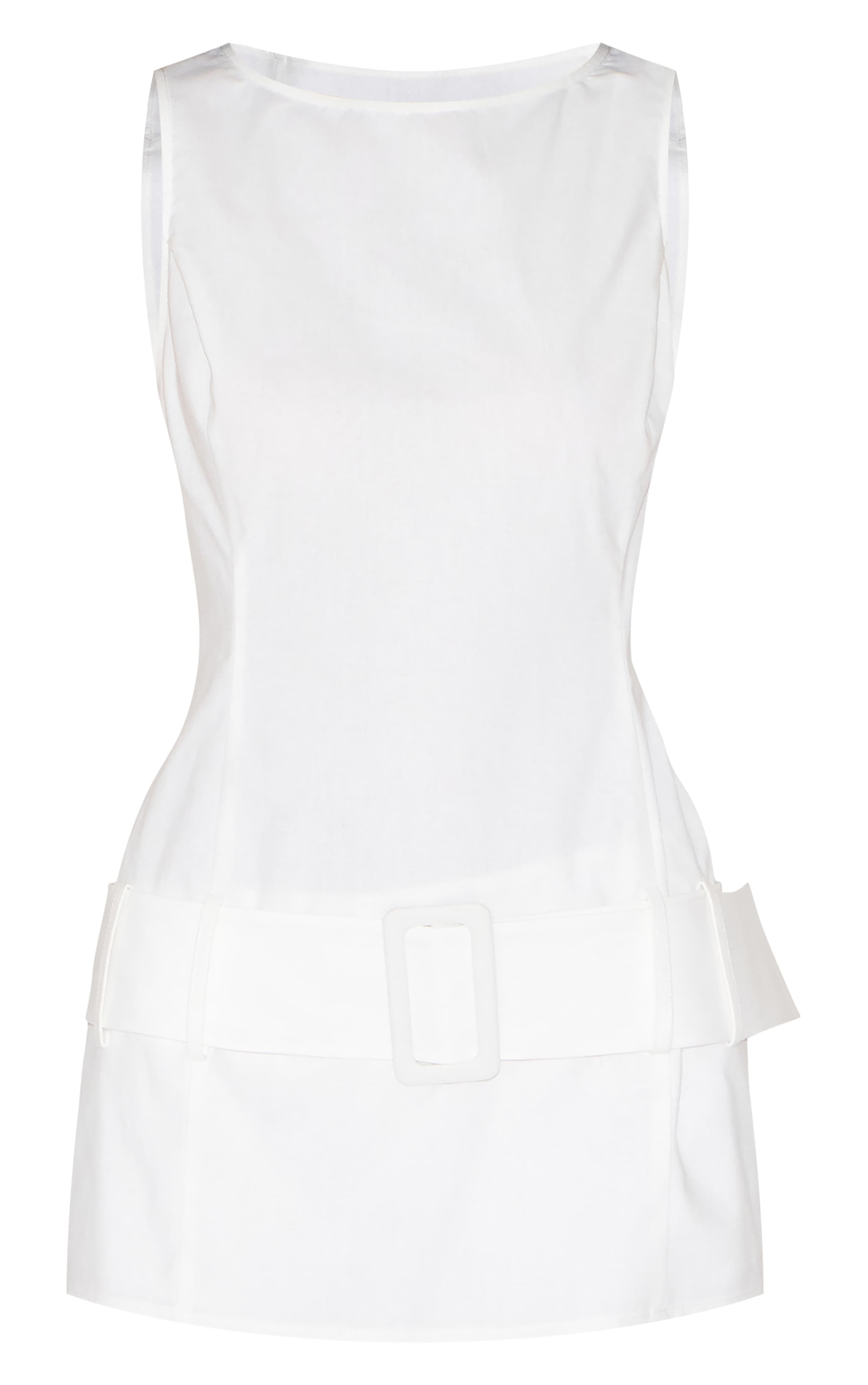 White Drop Waist Belt Detail A Line Skort Romper image 5