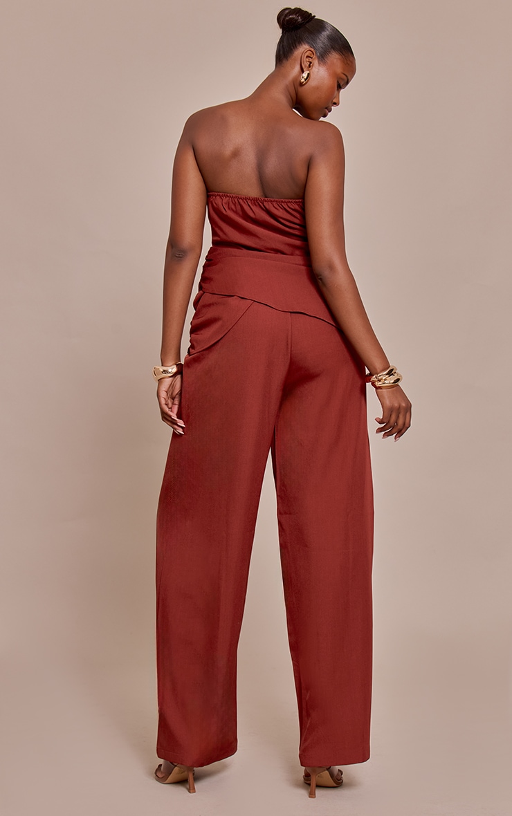 Burnt Orange Woven Bandeau Draped Wide Leg Jumpsuit image 2