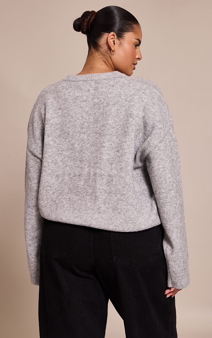 Plus Ash Grey Knit Button Through Cropped Cardigan image 2