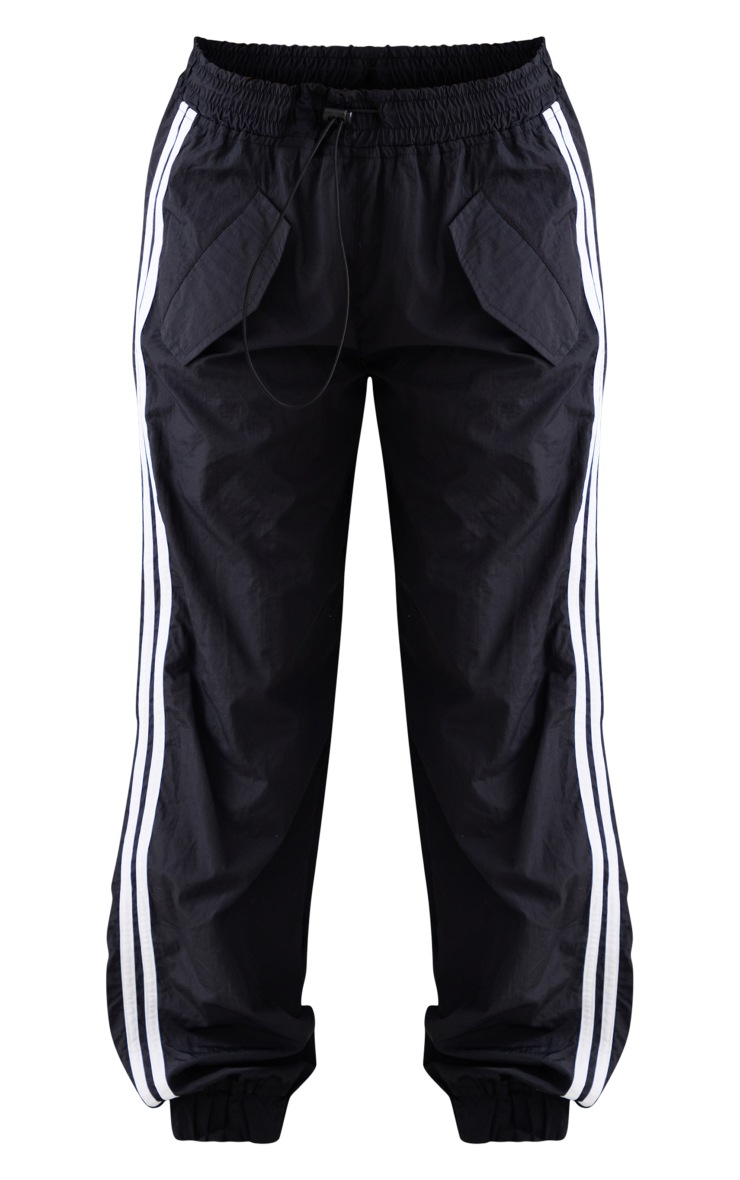 Black Toggle Waist Side Stripe Cuffed Cargos image 5