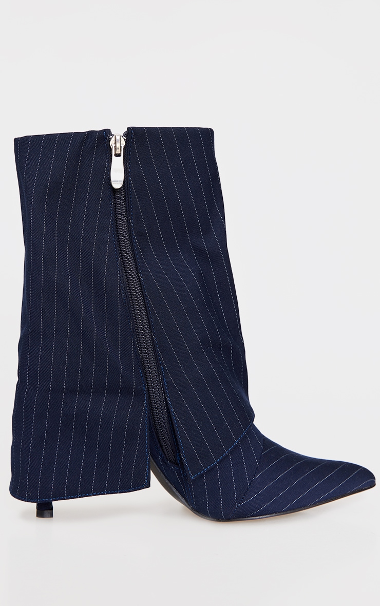 Navy Pu Point Toe Fold Over High Heeled Ankle Boots image 3