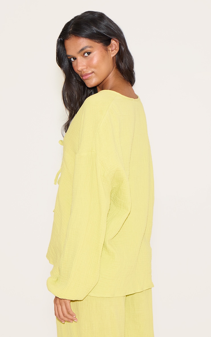 Chartreuse Cheesecloth Textured Tie Front Shirt image 2