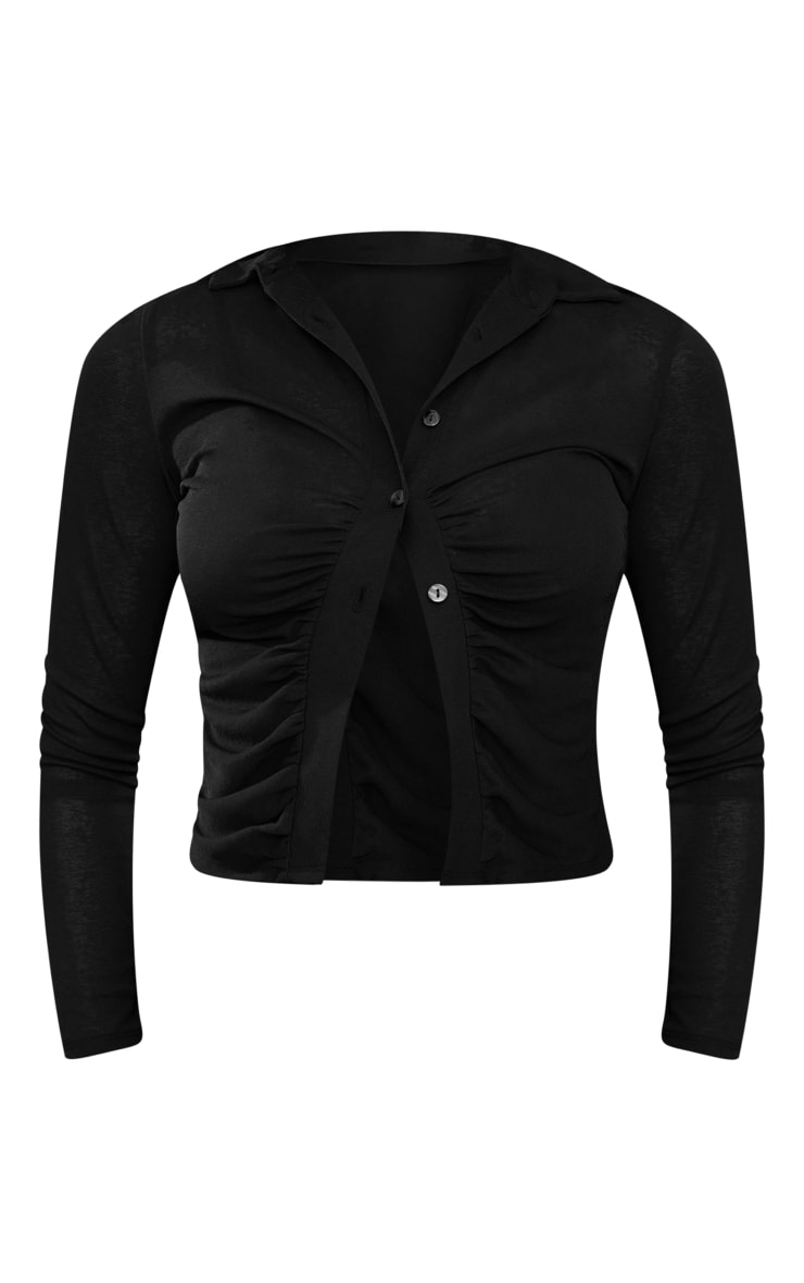 Black Burnout Mesh Ruched Front Crop Shirt image 5