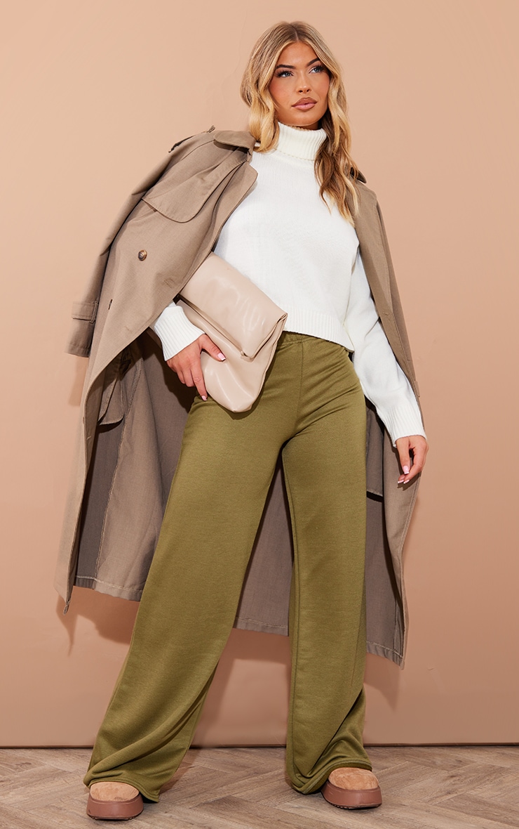 Khaki Basic Wide Leg Sweatpants image 1
