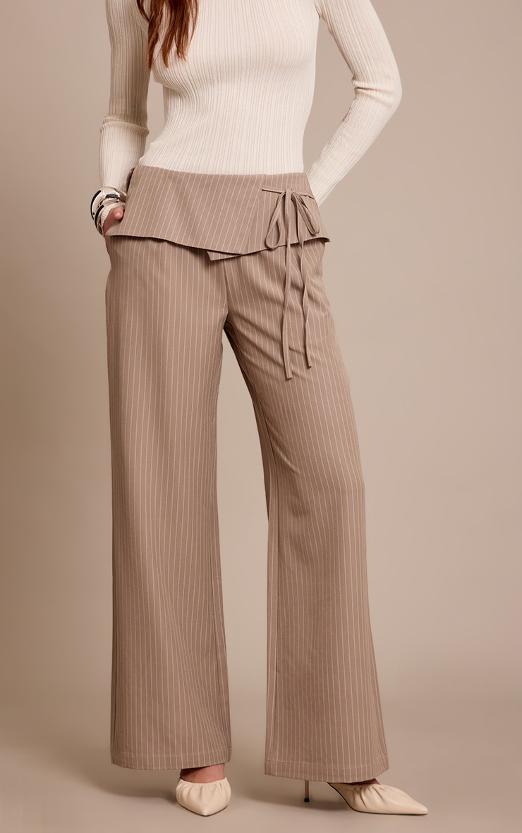 Mushroom Pinstripe Overlay Wide Leg Pants image 2