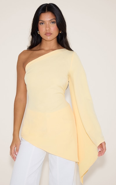 Butter Yellow Woven Asymmetric Flare Sleeve Long Top
