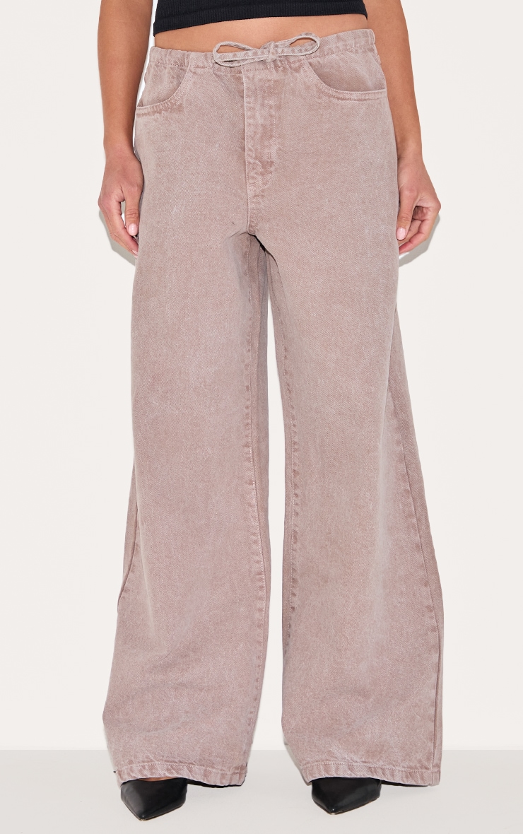 Mushroom Low Rise Tie Waistband Wide Leg Jeans image 2