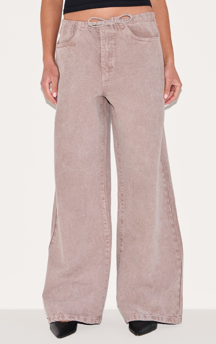 Mushroom Low Rise Tie Waistband Wide Leg Jeans | Denim | PrettyLittleThing