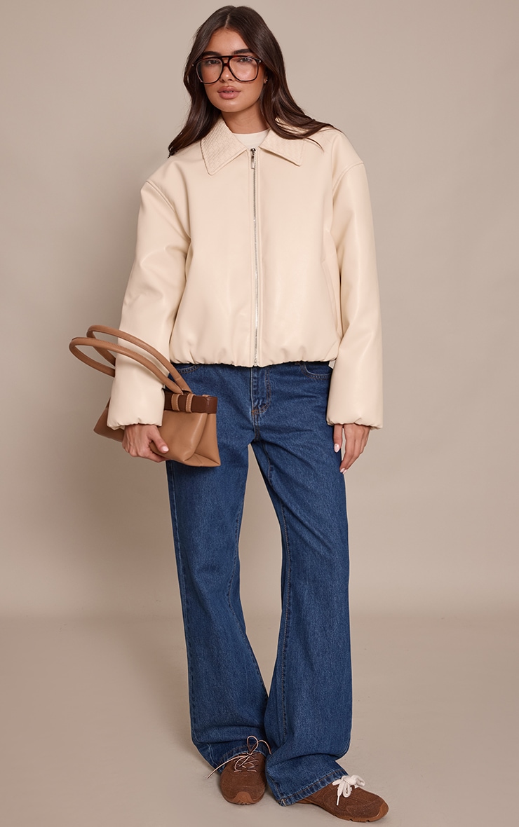 Butter Yellow Quilted Collar Faux Leather Bomber image 3