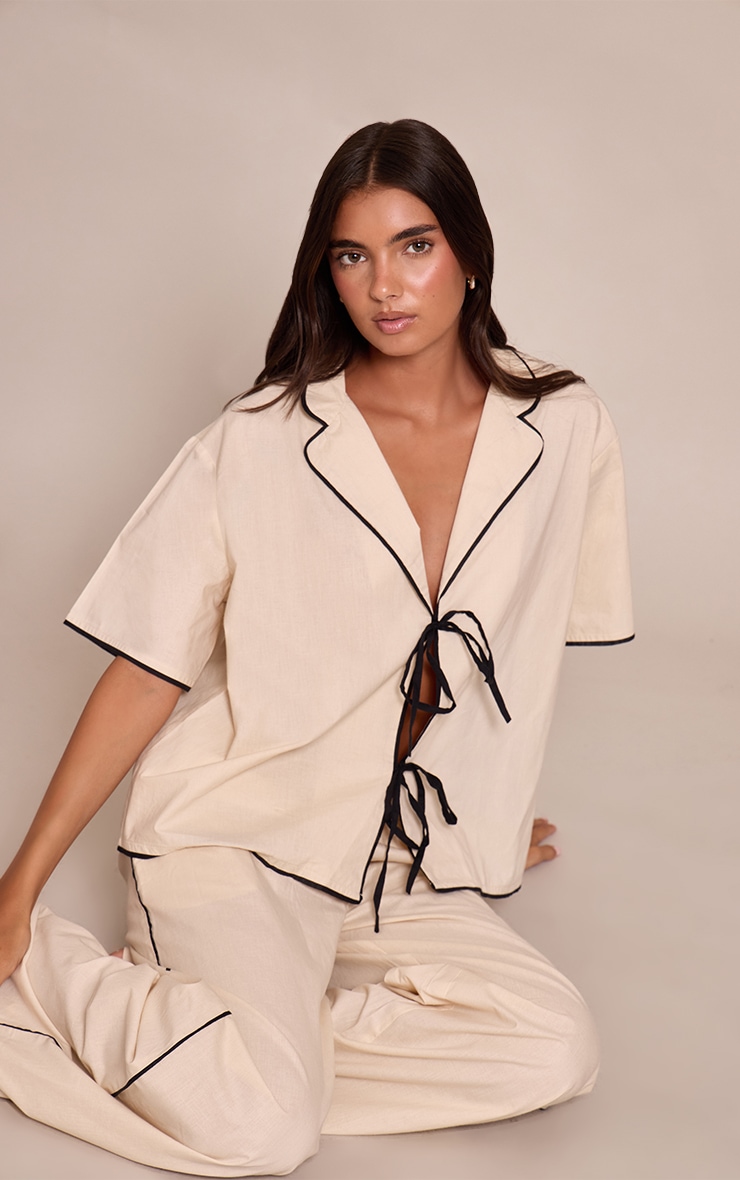 Contrast Tie Up Wide Leg Pyjamas image 3