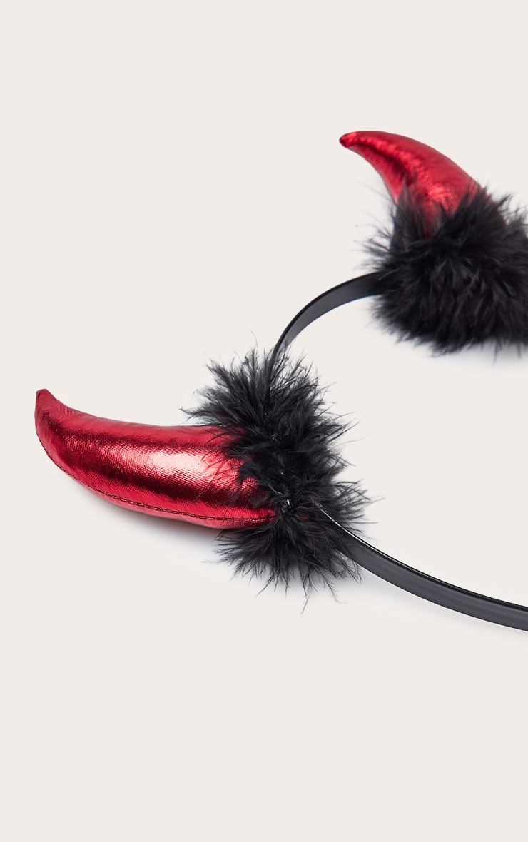 Red Fluffy Devil Horns Headband image 3