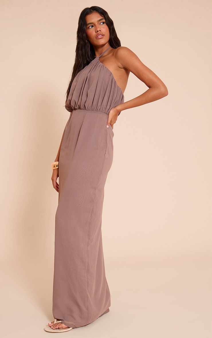 Taupe Chiffon Halter Neck Maxi Dress image 3