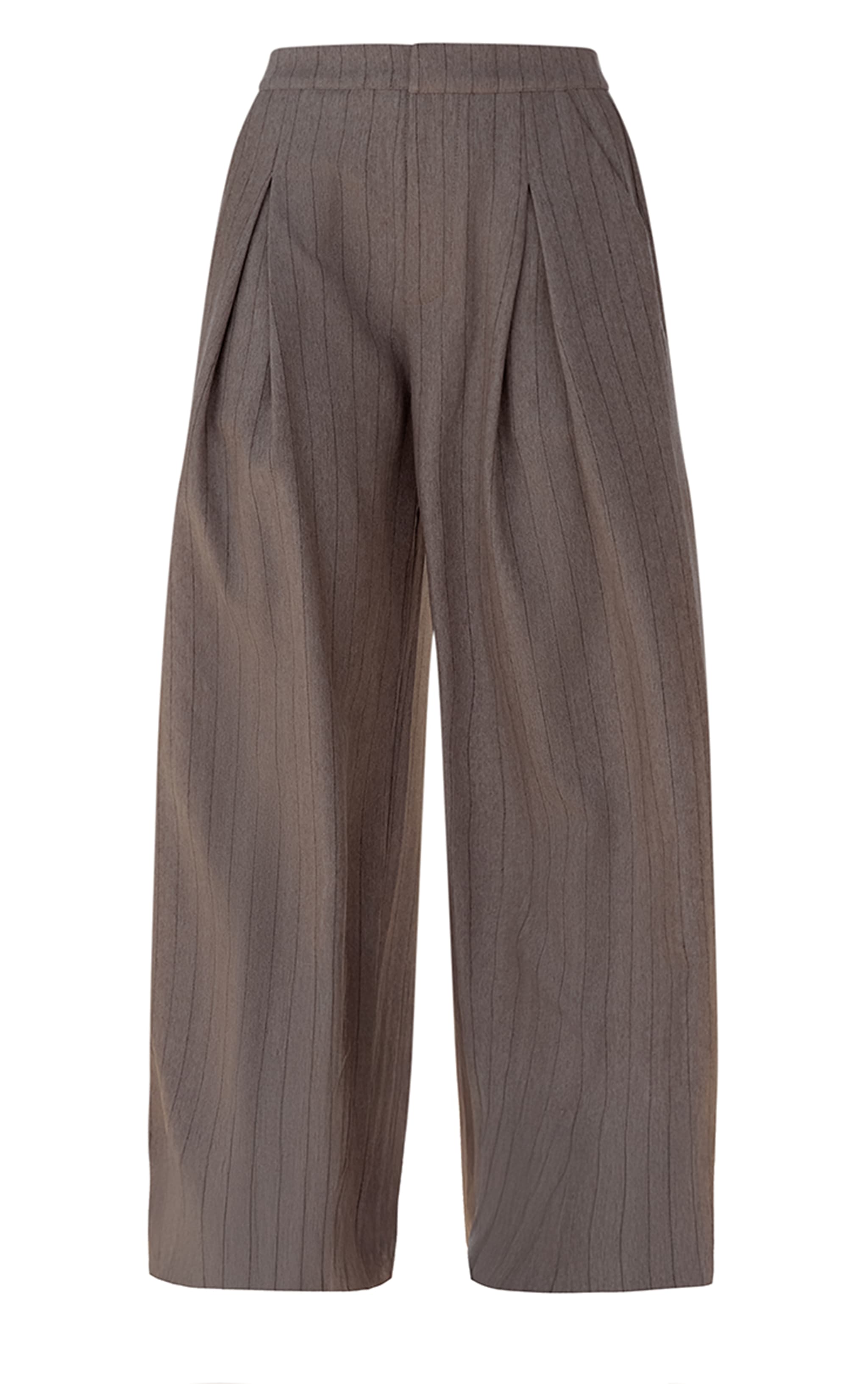Taupe Pinstripe Pleated Wide Leg Pants image 5