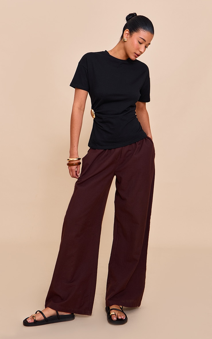 Black Trim Detail Asymmetric Hem T Shirt image 3