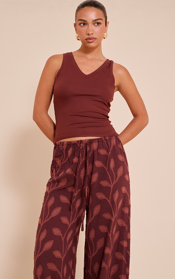 Chocolate Soft Rib V Neck Vest Top