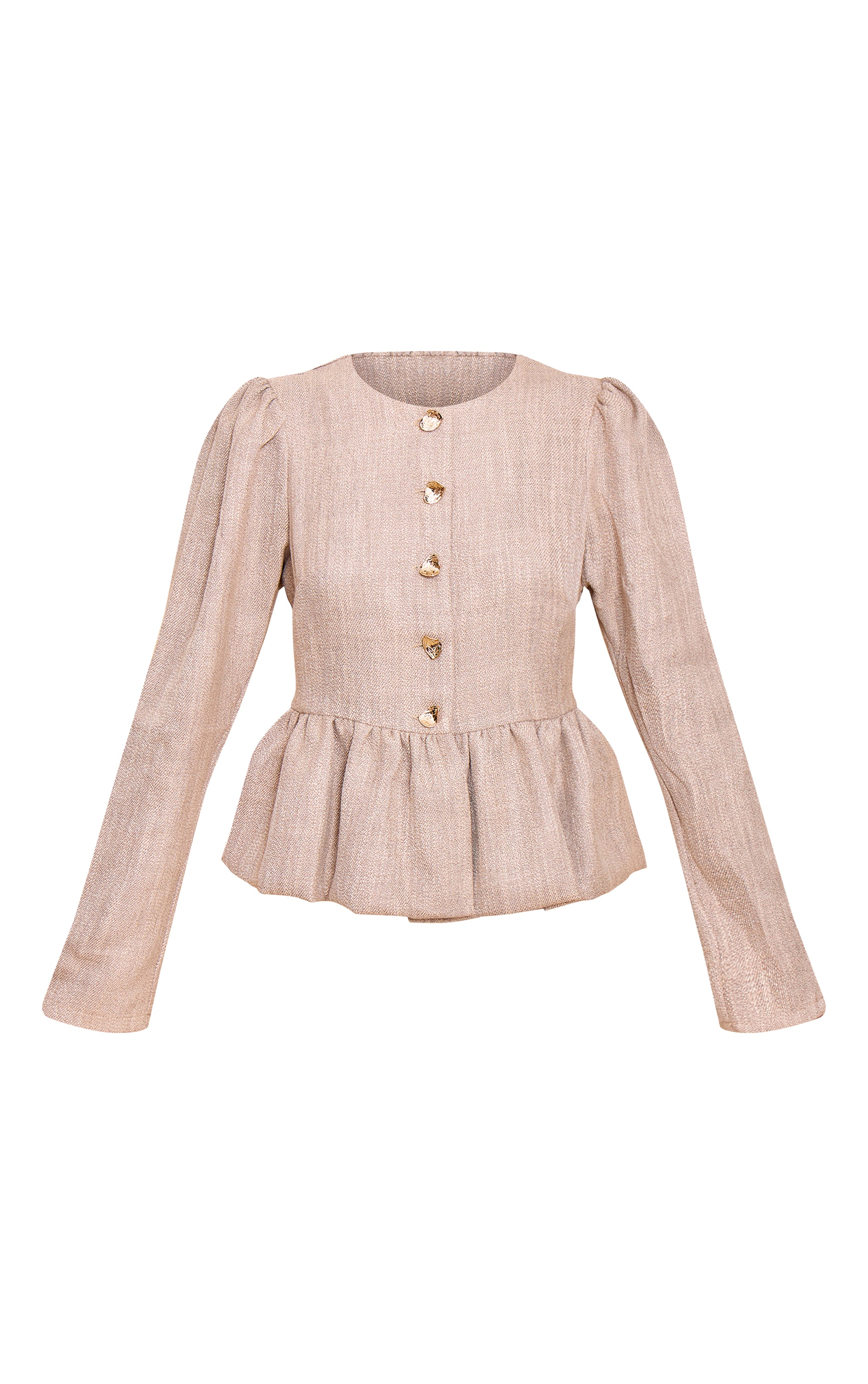 Taupe Button Up Peplum Balloon Sleeve Jacket image 5
