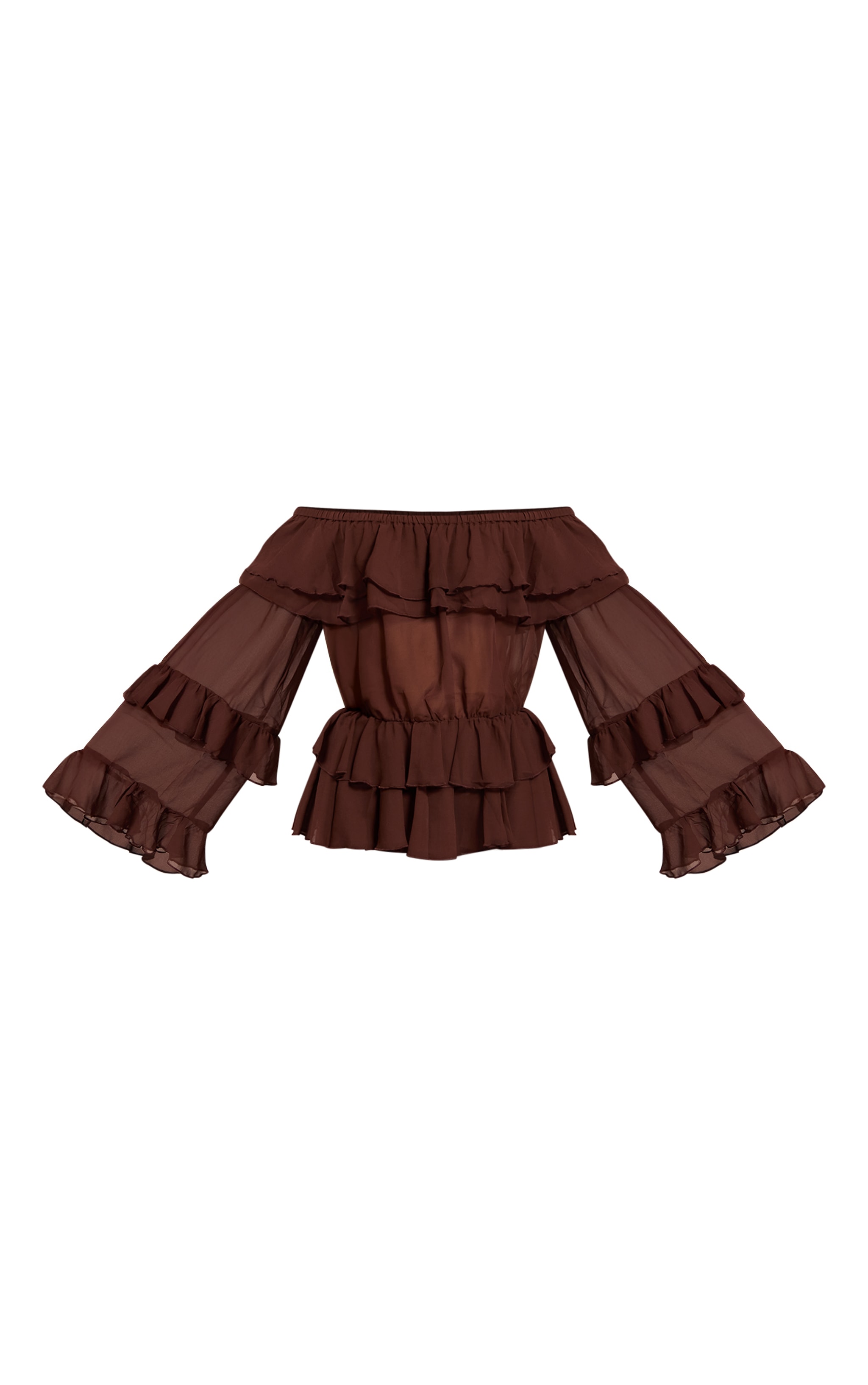 Chocolate Chiffon Tiered Ruffle Bardot Top image 5