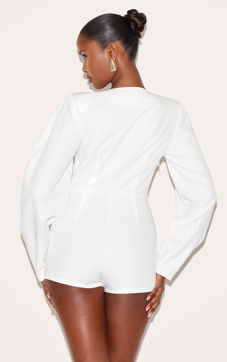 White Cross Front Cocoon Sleeve Tailored Romper image 2