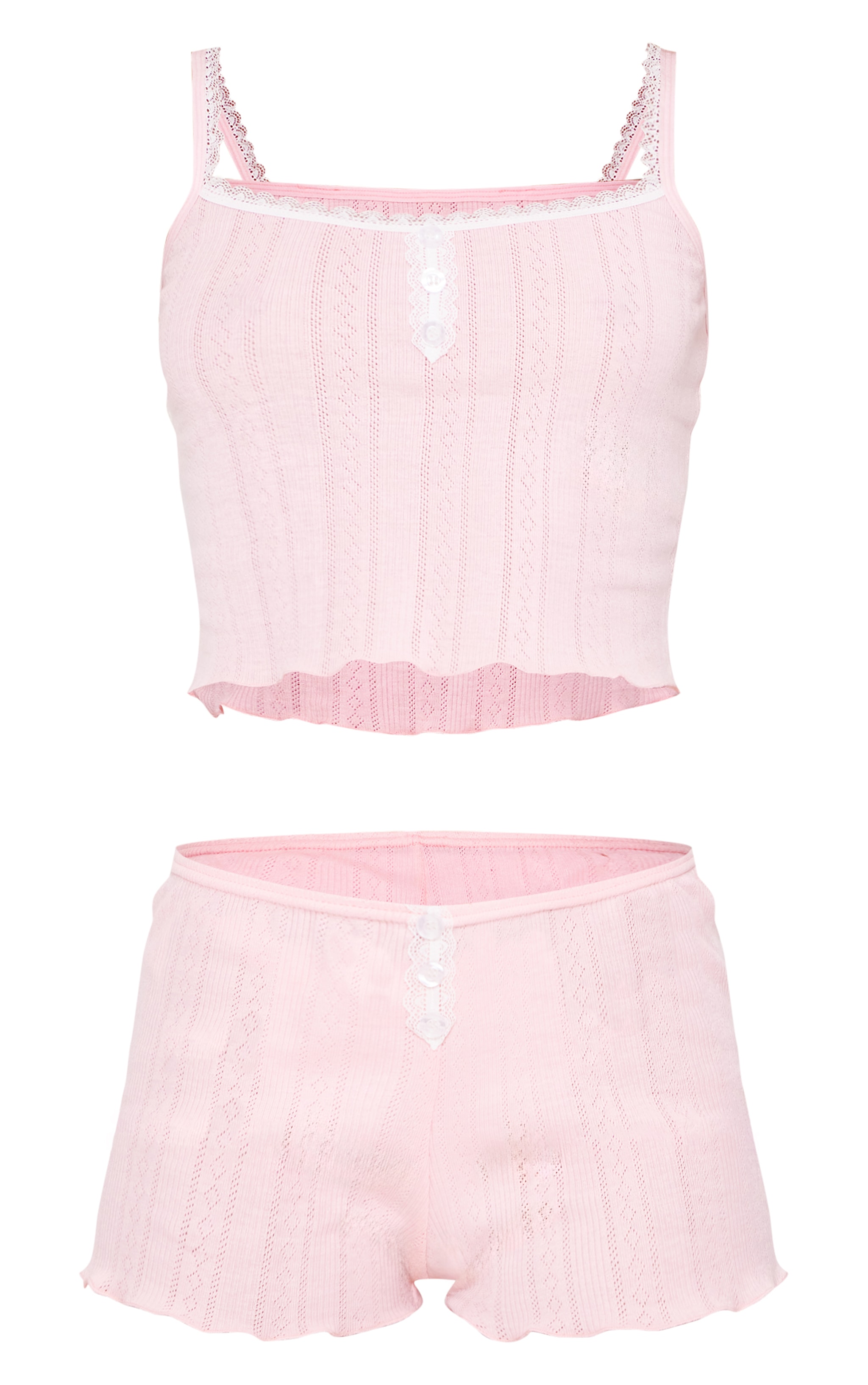 Pink Pointelle Button Cami And Short Pj Set image 5