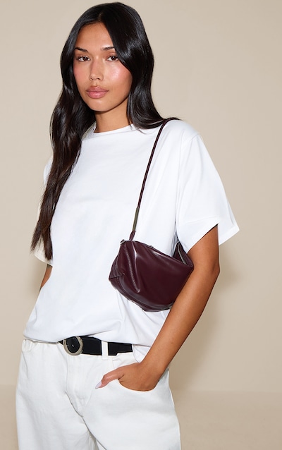 Plum PU Silver Hardware Shoulder Bag