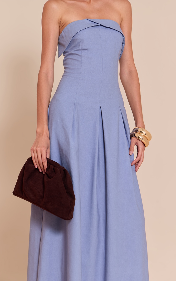 Light Blue Bandeau Pleated Midaxi Dress image 4