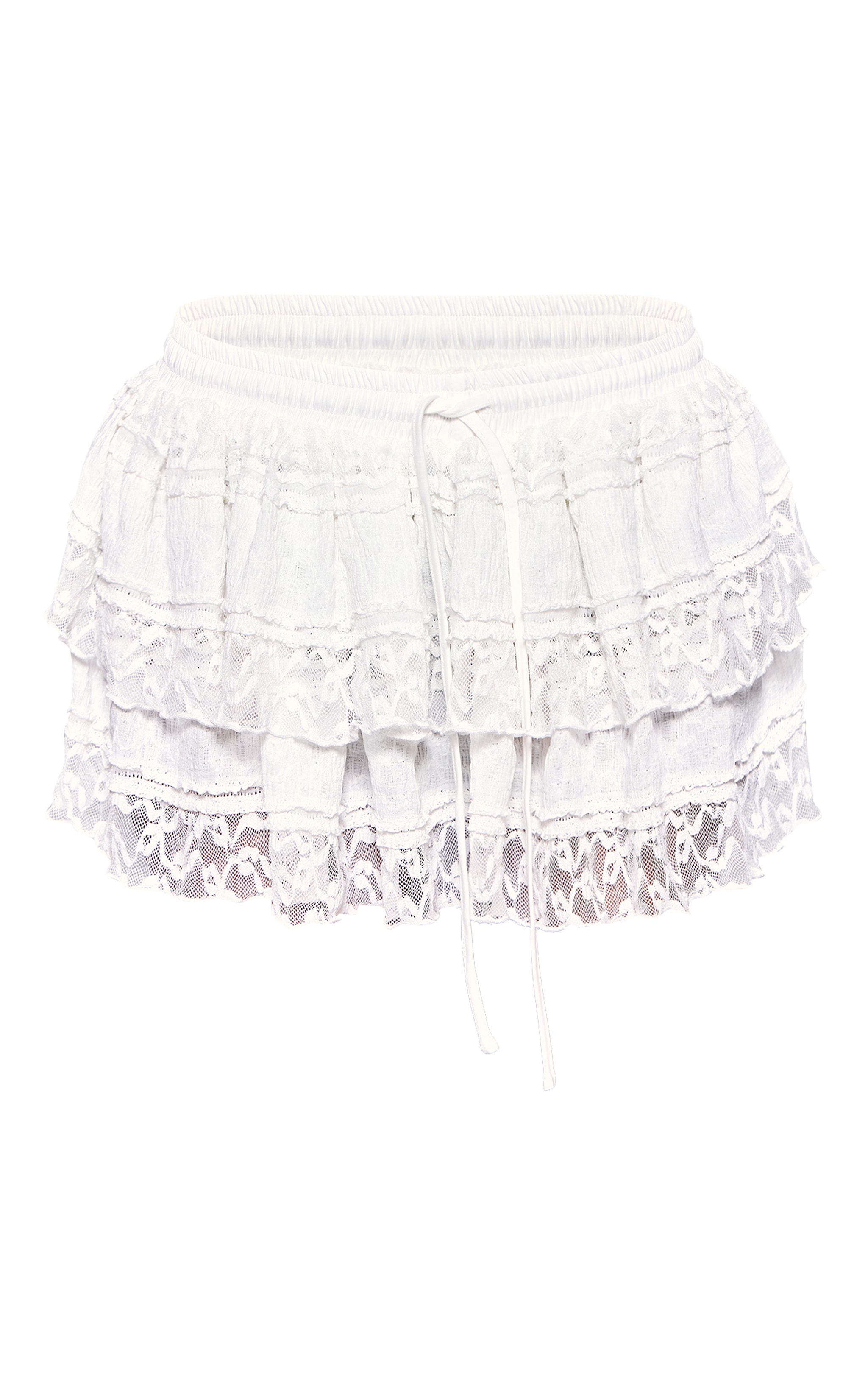 Cream Textured Lace Tiered Mini Skirt image 6