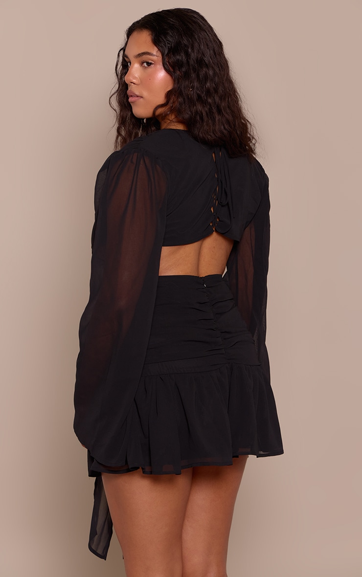 Shape Black Chiffon  Plunge Drape Detail Mini Dress image 2