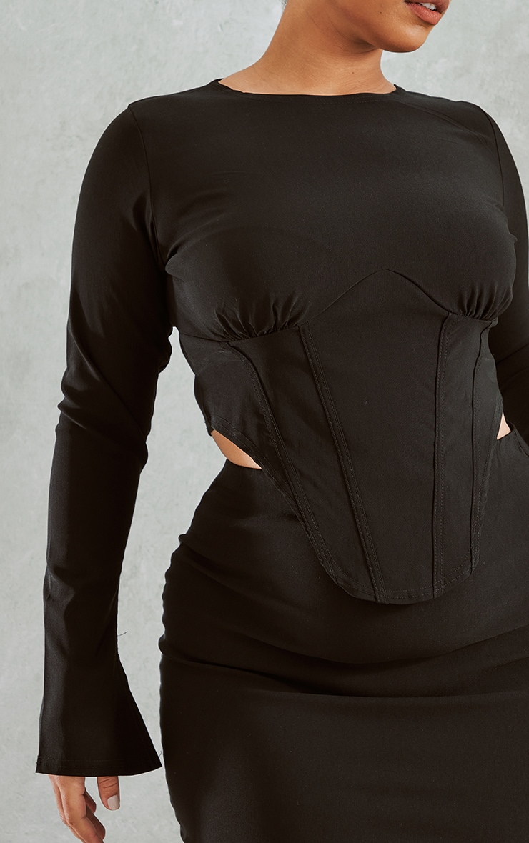 Plus Black Stretch Woven Midi Skirt image 4